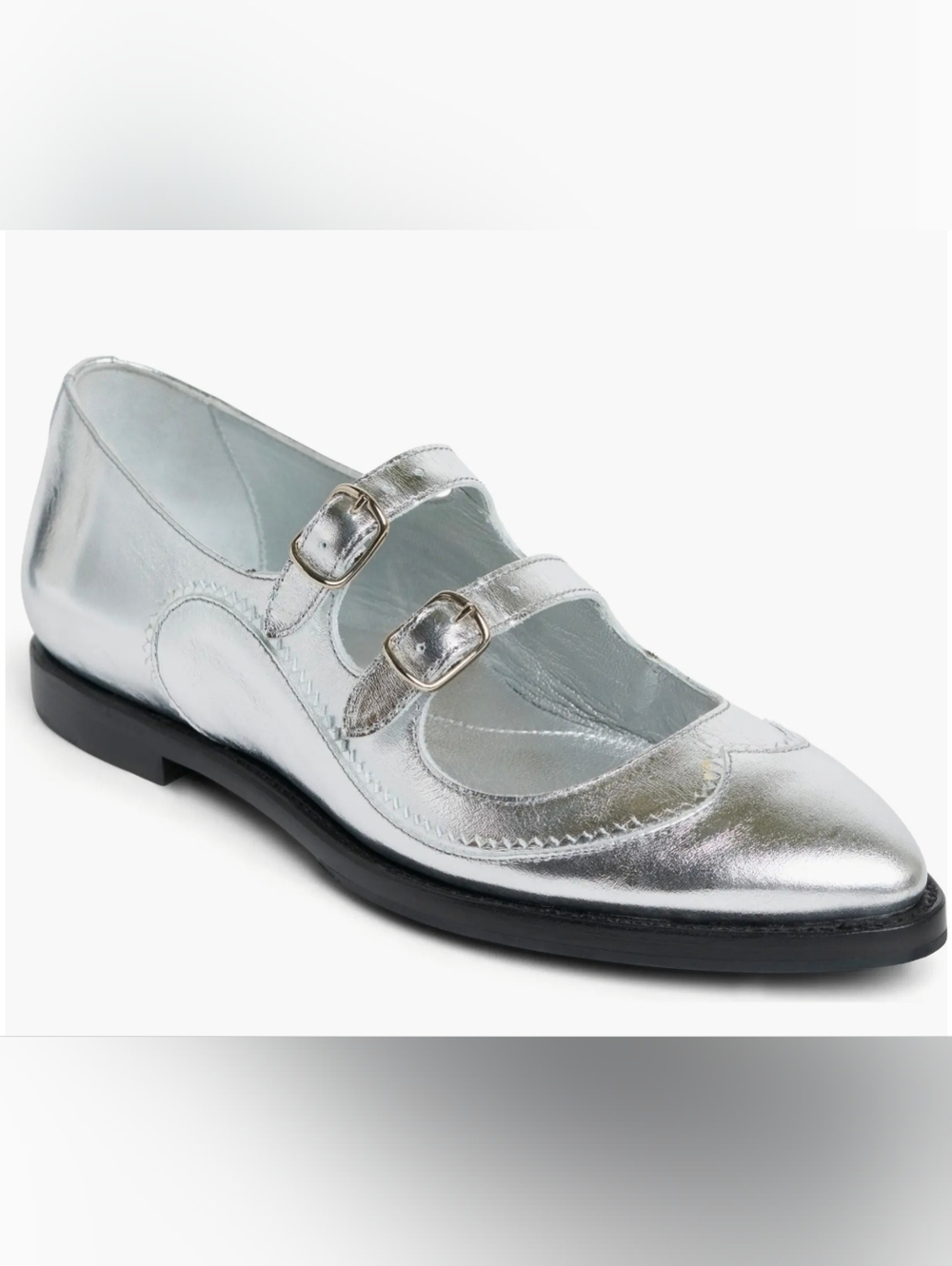 The Office Of Angela Scott Miss Margo Silver Mary Jane Flat Sz 38 US 8 Shoes New